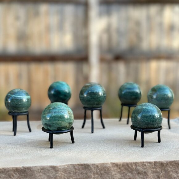 Nephrite Jade Crystal Sphere Green Chakra Stone Includes Tall Black Metal Stand - Picture 4 of 16
